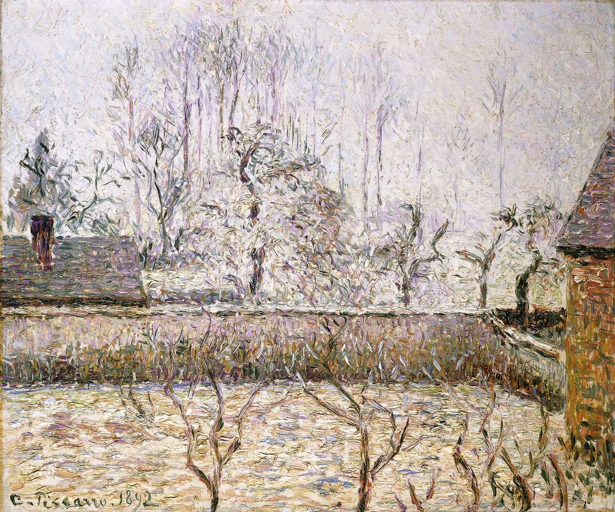 Krajobraz z mrozem i mgłą, Eragny; Krajobraz, Mróz i mgła, Eragny, autorstwa Camille Jacob Pissarro