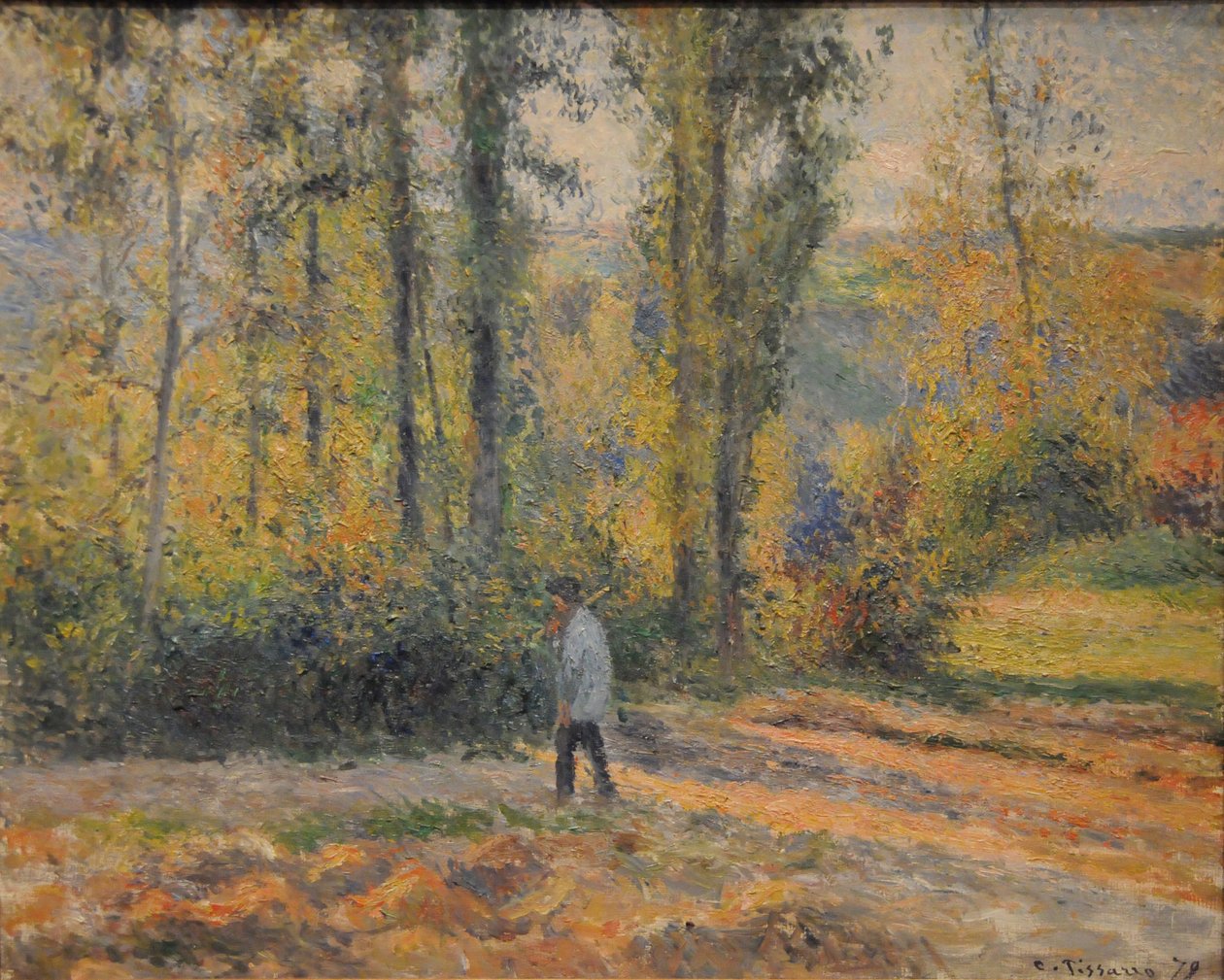 Pejzaż z myśliwym, Pontoise Pejzaż w Pontoise z myśliwym, 1879 autorstwa Camille Jacob Pissarro