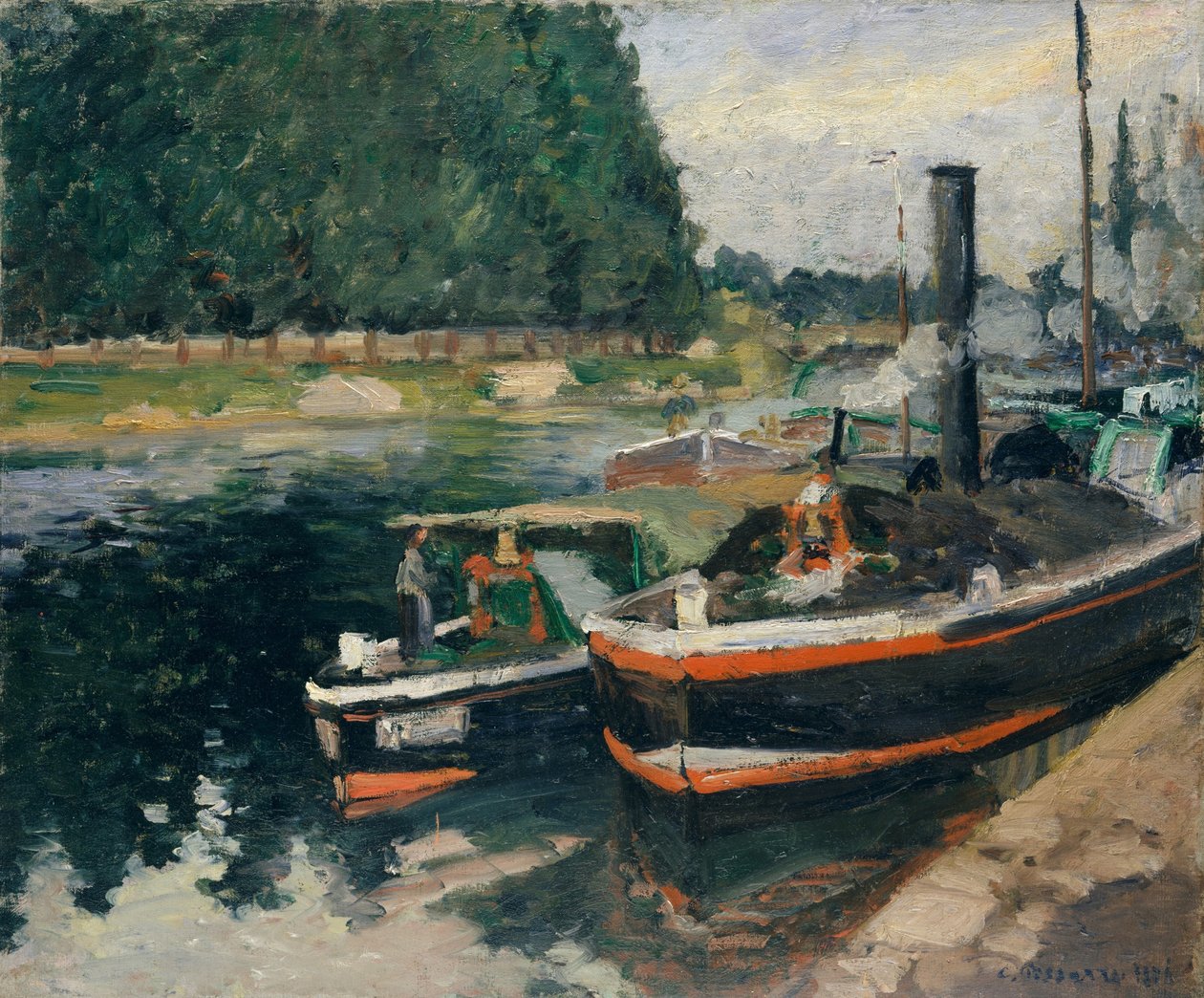 Barki w porcie w Pontoise autorstwa Camille Jacob Pissarro