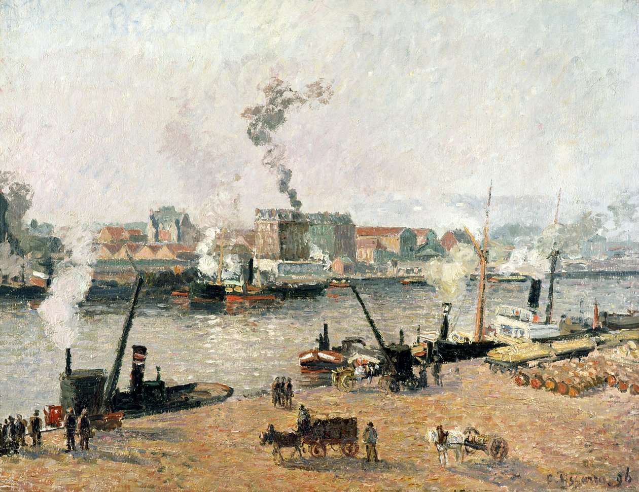 Mglisty poranek, Rouen, 1896 autorstwa Camille Jacob Pissarro