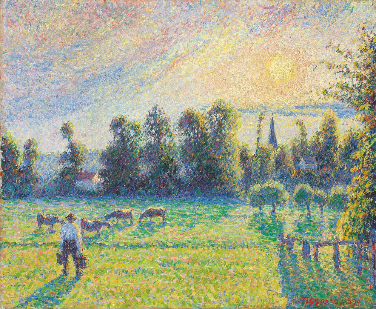 Pastwisko, Zachód Słońca, Eragny; Pastwisko, zachód słońca, Eragny, 1890 autorstwa Camille Jacob Pissarro