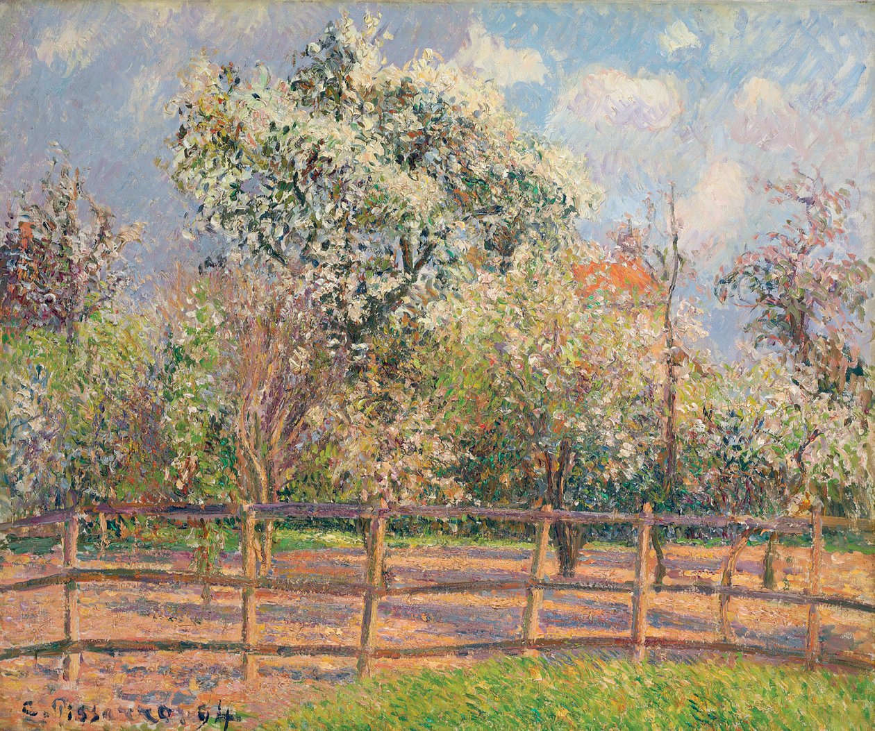 Grusze w rozkwicie, Eragny; Kwitnąca grusza, Eragny, 1894 autorstwa Camille Jacob Pissarro