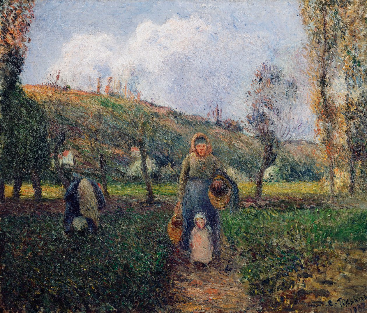 Chłop i dziecko powracające z pól, Pontoise; Wieśniaczka i dziecko powracające z pól, Pontoise, 1882 autorstwa Camille Jacob Pissarro