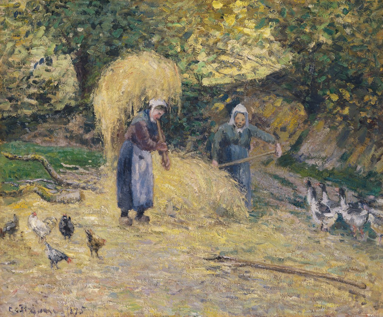 Chłopi wyrzucający słomę, Montfoucault, 1875 r autorstwa Camille Jacob Pissarro