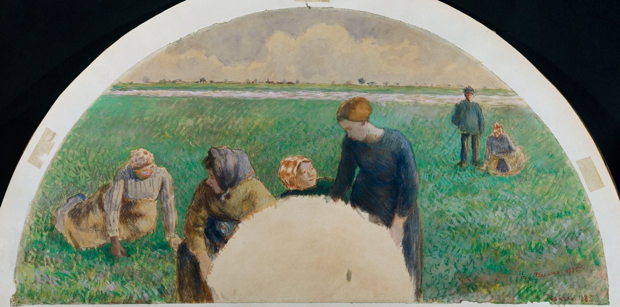 Chłopi zbierający trawę, 1885 autorstwa Camille Jacob Pissarro