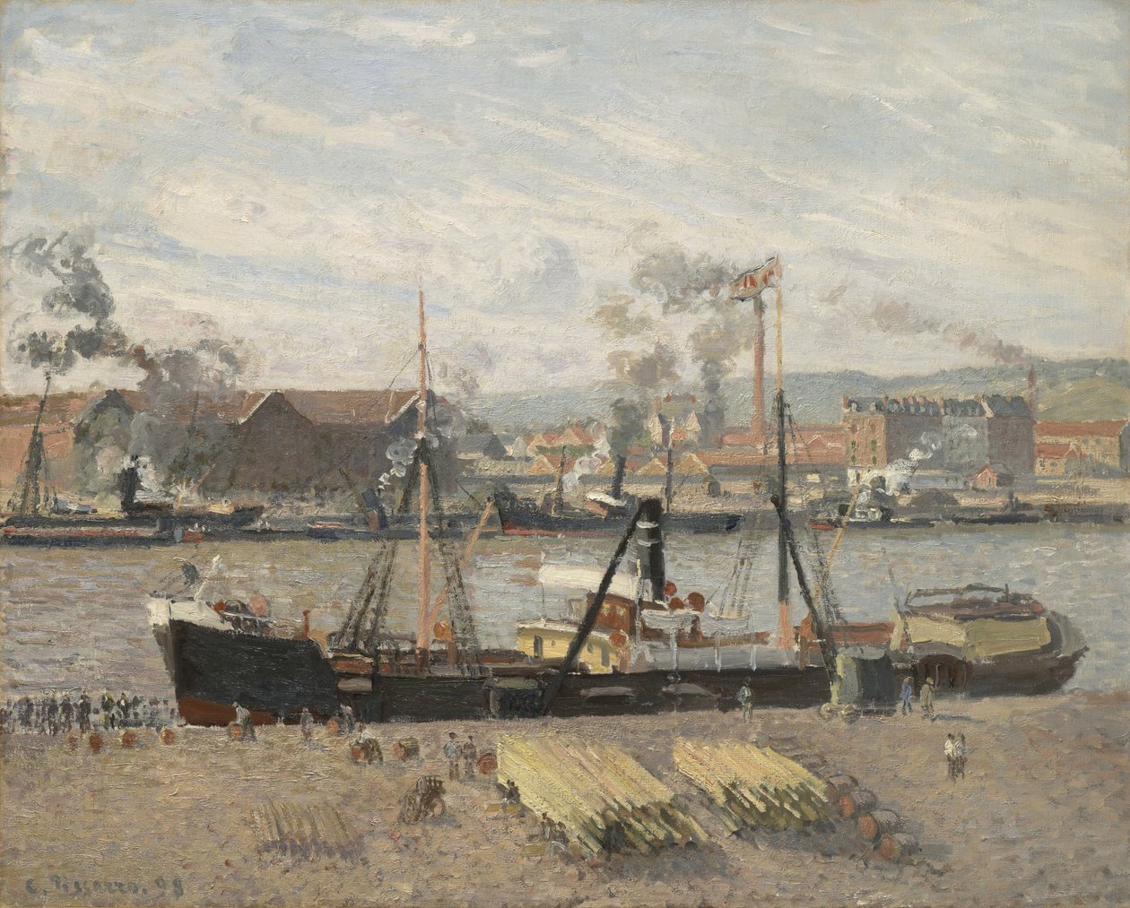 Port w Rouen, rozładunek drewna, 1898 autorstwa Camille Jacob Pissarro