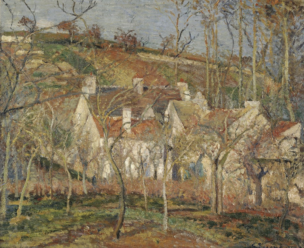 Czerwone dachy, róg wsi, zima, 1877 autorstwa Camille Jacob Pissarro