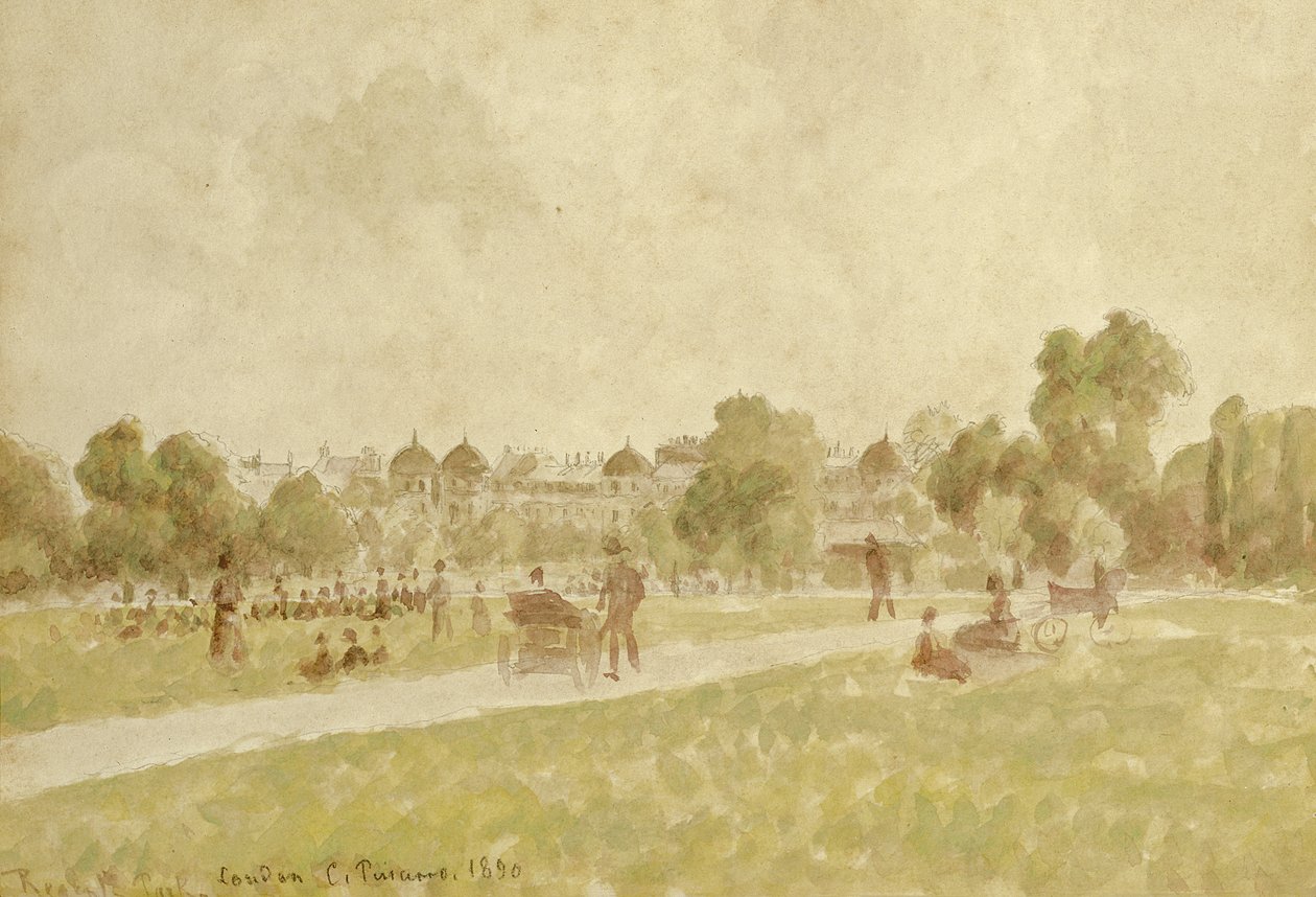 Regents Park, Londyn, 1890 (toaleta i ołówek na papierze) autorstwa Camille Jacob Pissarro