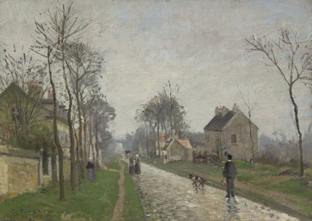 Droga do Wersalu, Louveciennes, efekt deszczu, 1870 autorstwa Camille Jacob Pissarro