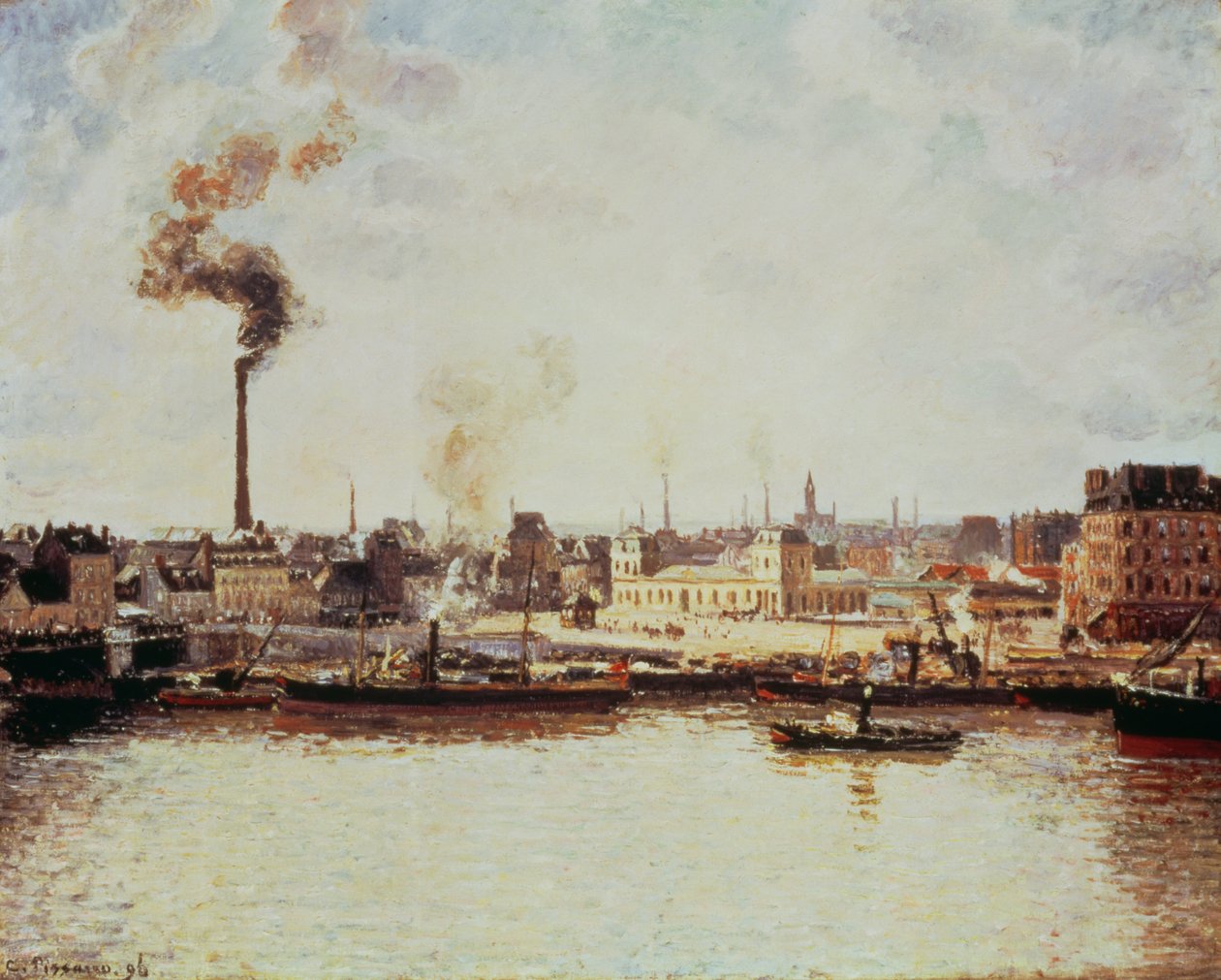 Saint-Sever Quay w Rouen, 1896 autorstwa Camille Jacob Pissarro