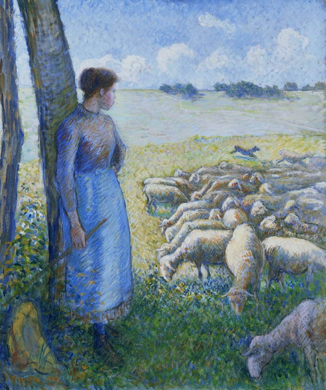 Pasterka i owce; Bergere et Moutons, 1887 autorstwa Camille Jacob Pissarro