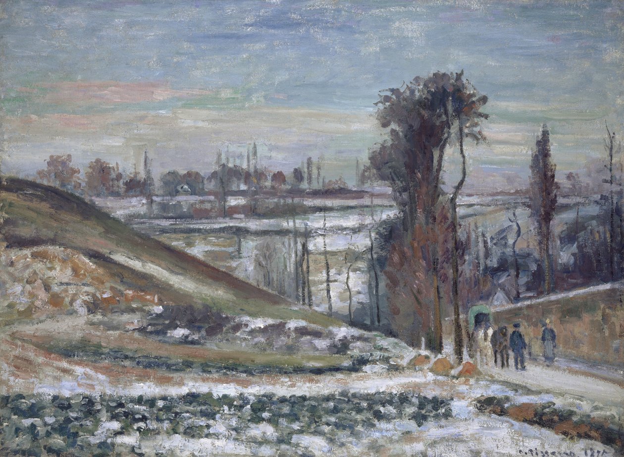 Śnieżny krajobraz w pobliżu l"Ermitażu, 1875 autorstwa Camille Jacob Pissarro