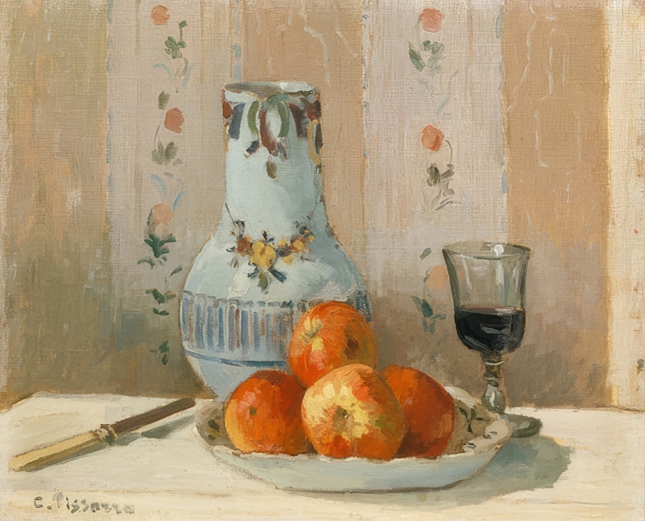 Martwa natura z jabłkami i dzbanem. 1872 autorstwa Camille Jacob Pissarro