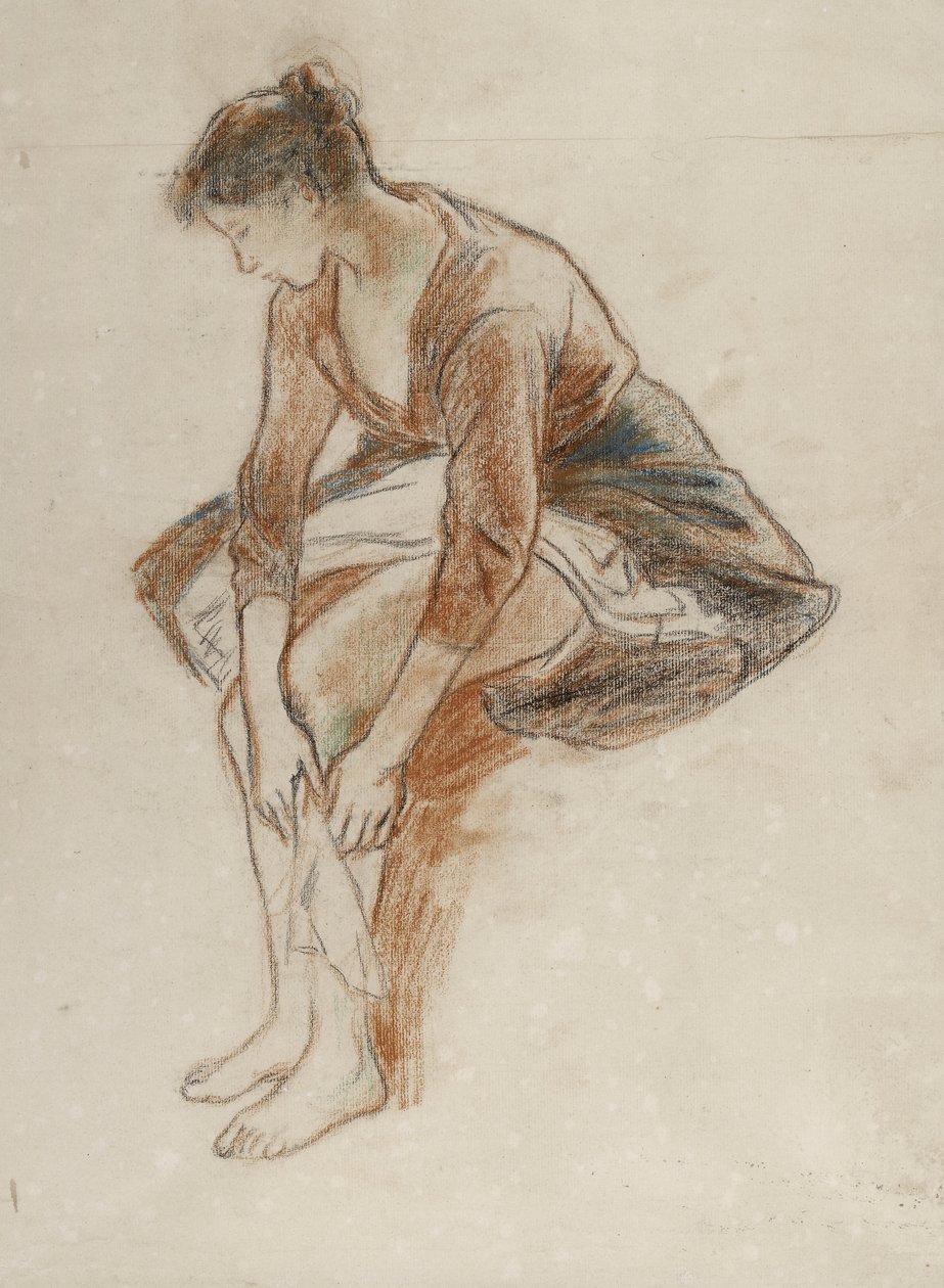 Studium młodej kobiety kąpiącej nogi (kreda kolorowa z pastelą na papierze) autorstwa Camille Jacob Pissarro