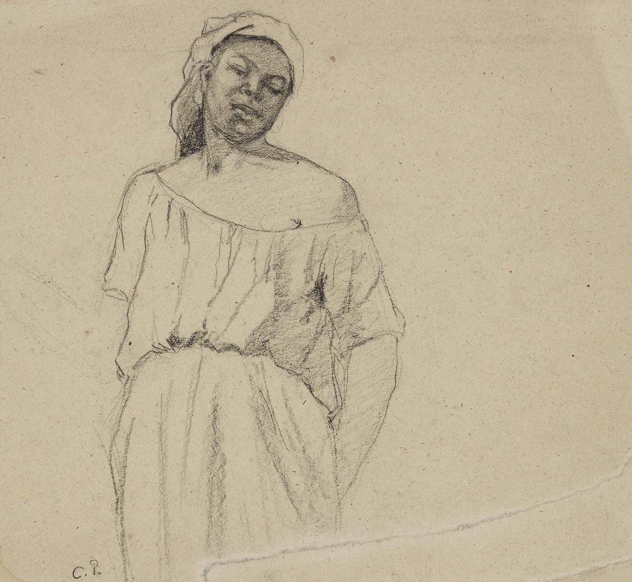 Studium osoby czarnoskórej (węgiel na papierze) autorstwa Camille Jacob Pissarro
