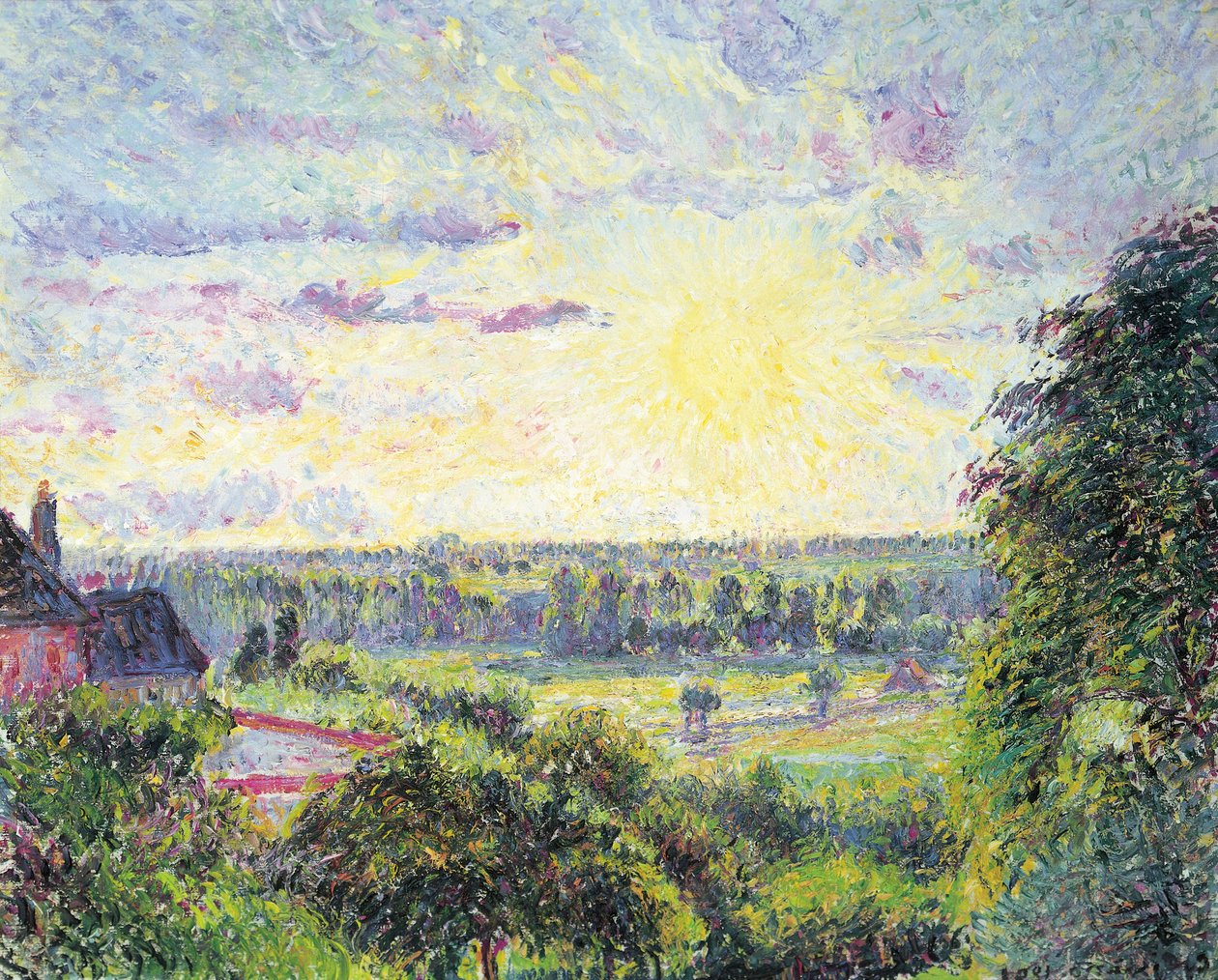 Zachód słońca w Eragny, 1891 autorstwa Camille Jacob Pissarro