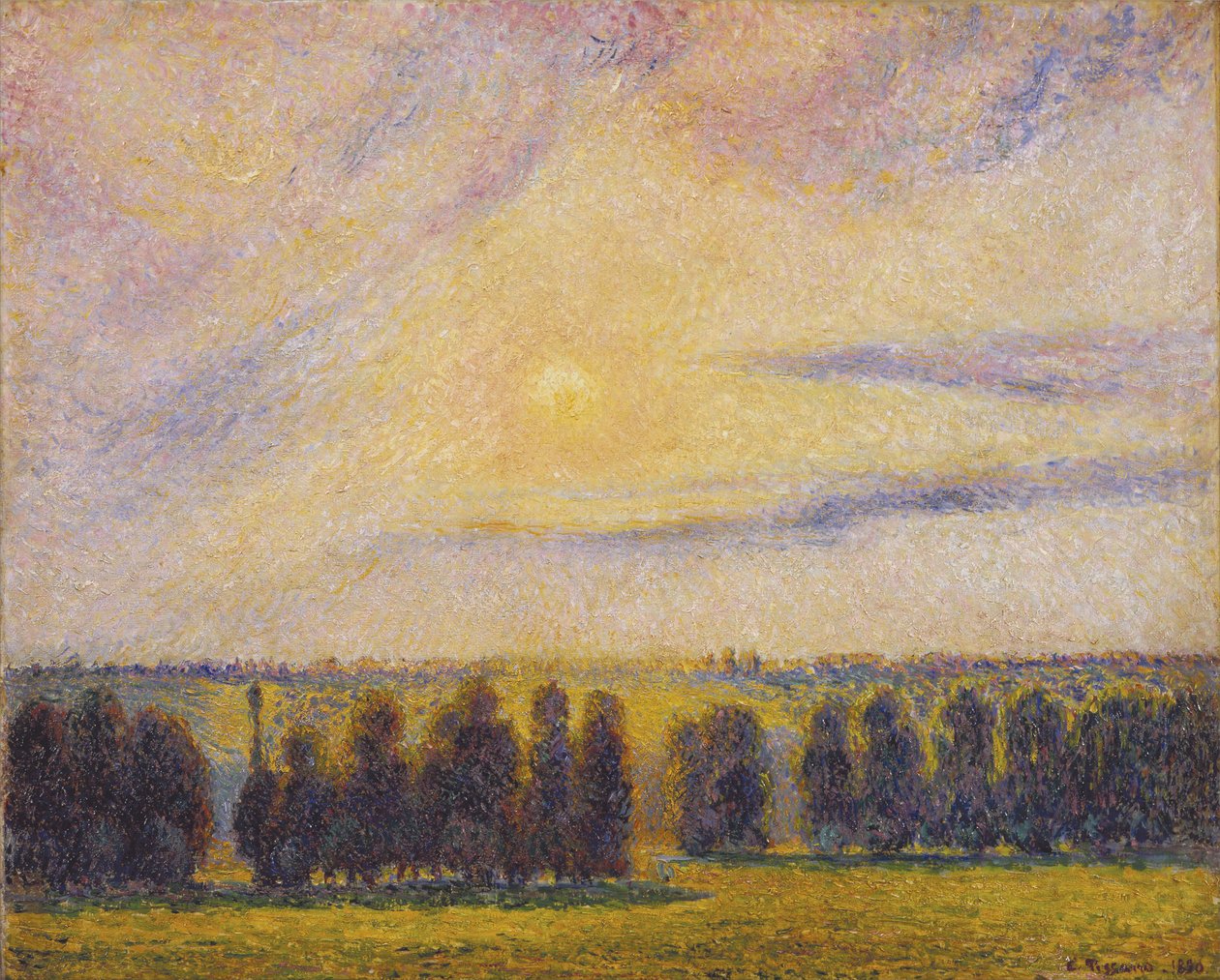 Zachód słońca w Èragny, 1890 autorstwa Camille Jacob Pissarro