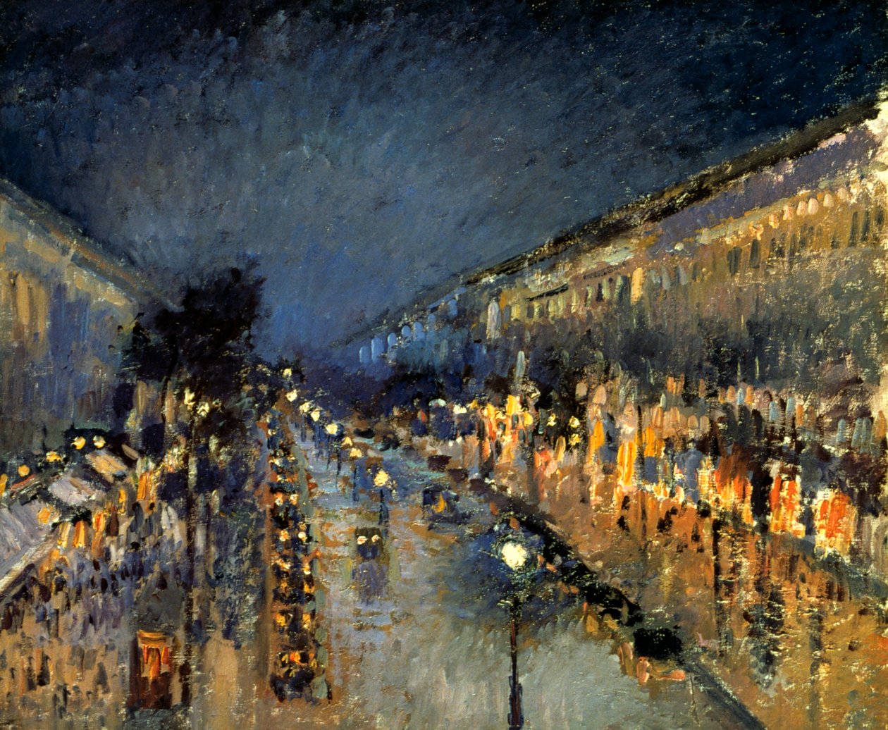 Boulevard Montmartre nocą, 1897 autorstwa Camille Jacob Pissarro