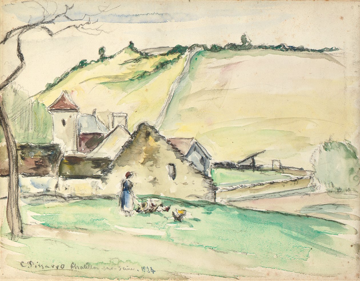 Farma w Chatillon-Sur-Seine, 1882 r. autorstwa Camille Jacob Pissarro