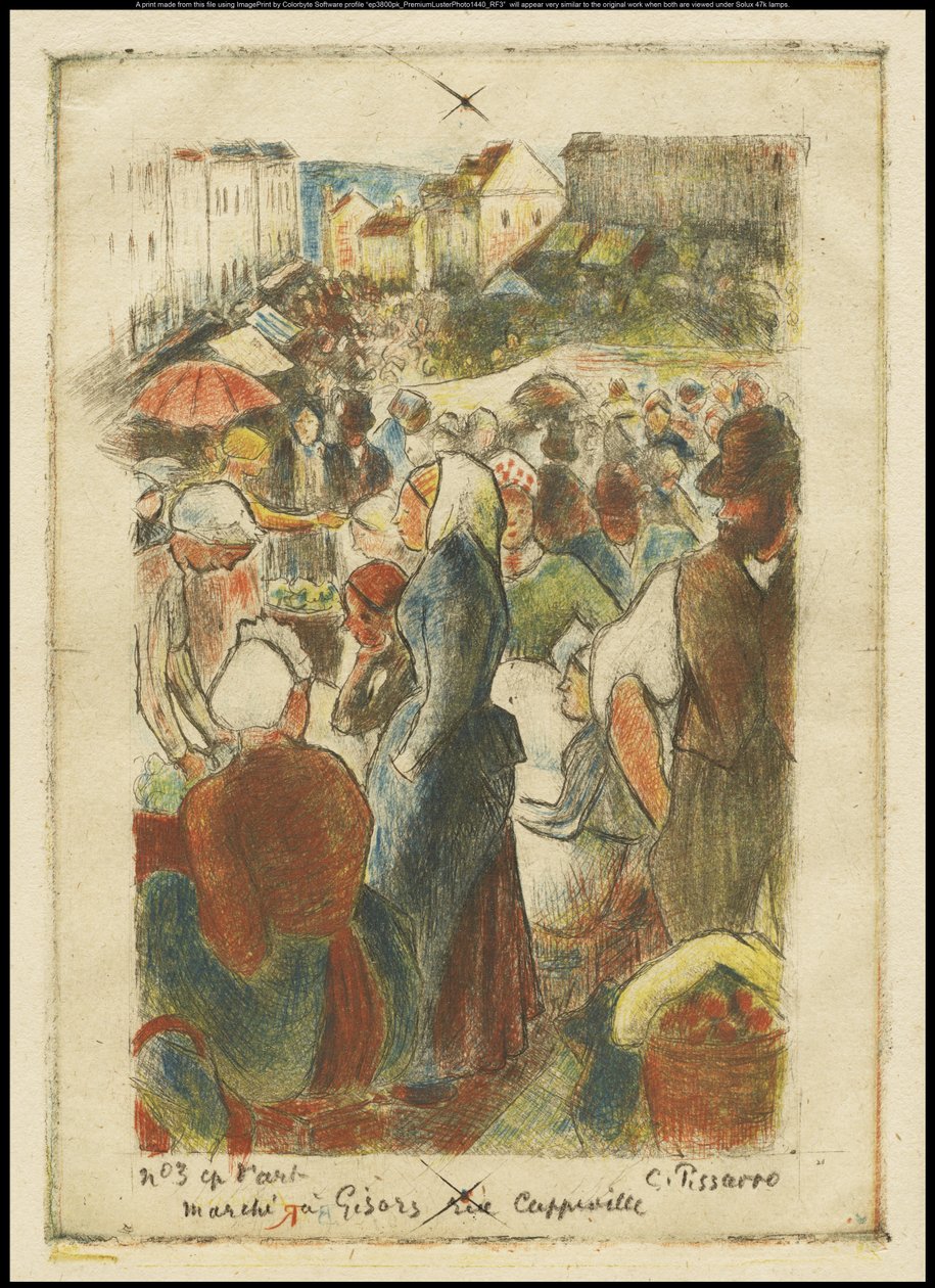 Targ Gisors, Rue Cappeville, ok. 1894 autorstwa Camille Jacob Pissarro