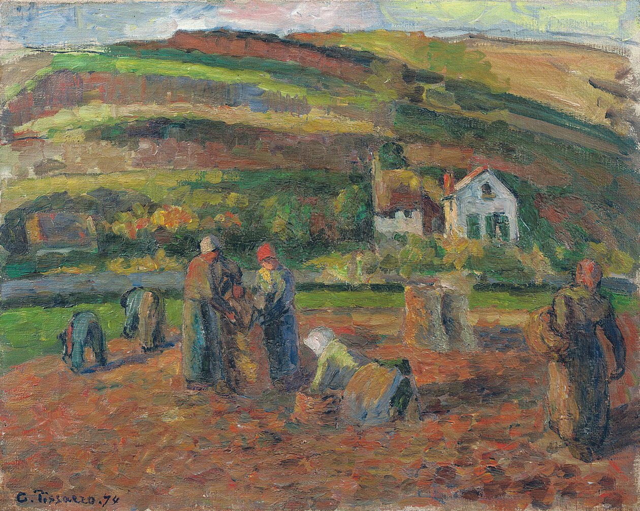 Żniwa ziemniaków, Pontoise, 1874 autorstwa Camille Jacob Pissarro