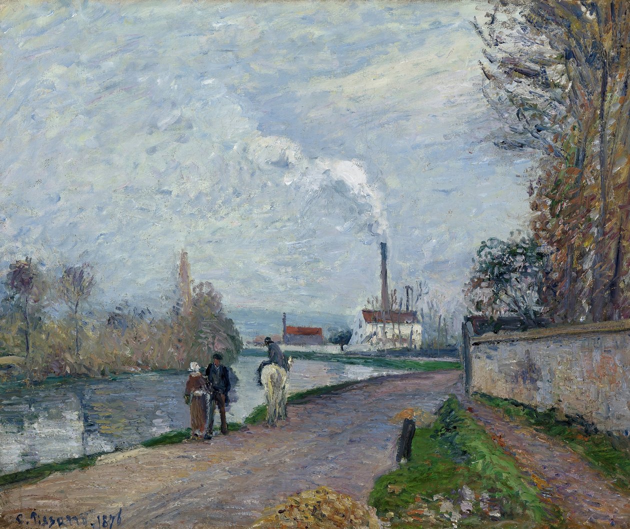 Oise w pobliżu Pontoise w szarej pogodzie, 1876 r. autorstwa Camille Jacob Pissarro