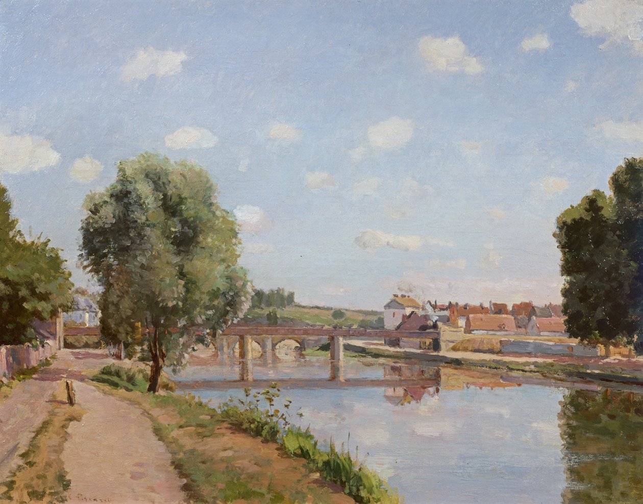 Most kolejowy, Pontoise, 1873 autorstwa Camille Jacob Pissarro