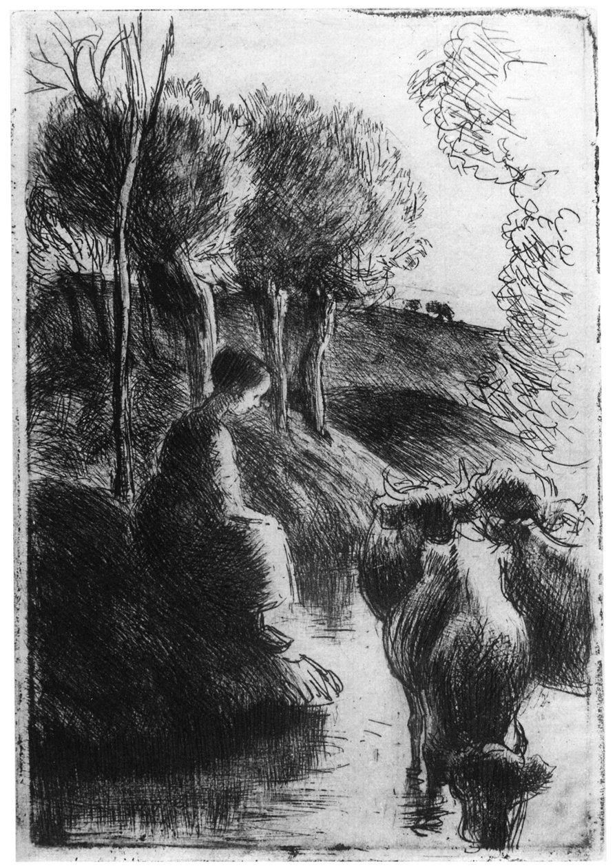 Vachere au Bord de Leau, Pasterz obok wody, c1850-1900 1924 autorstwa Camille Jacob Pissarro