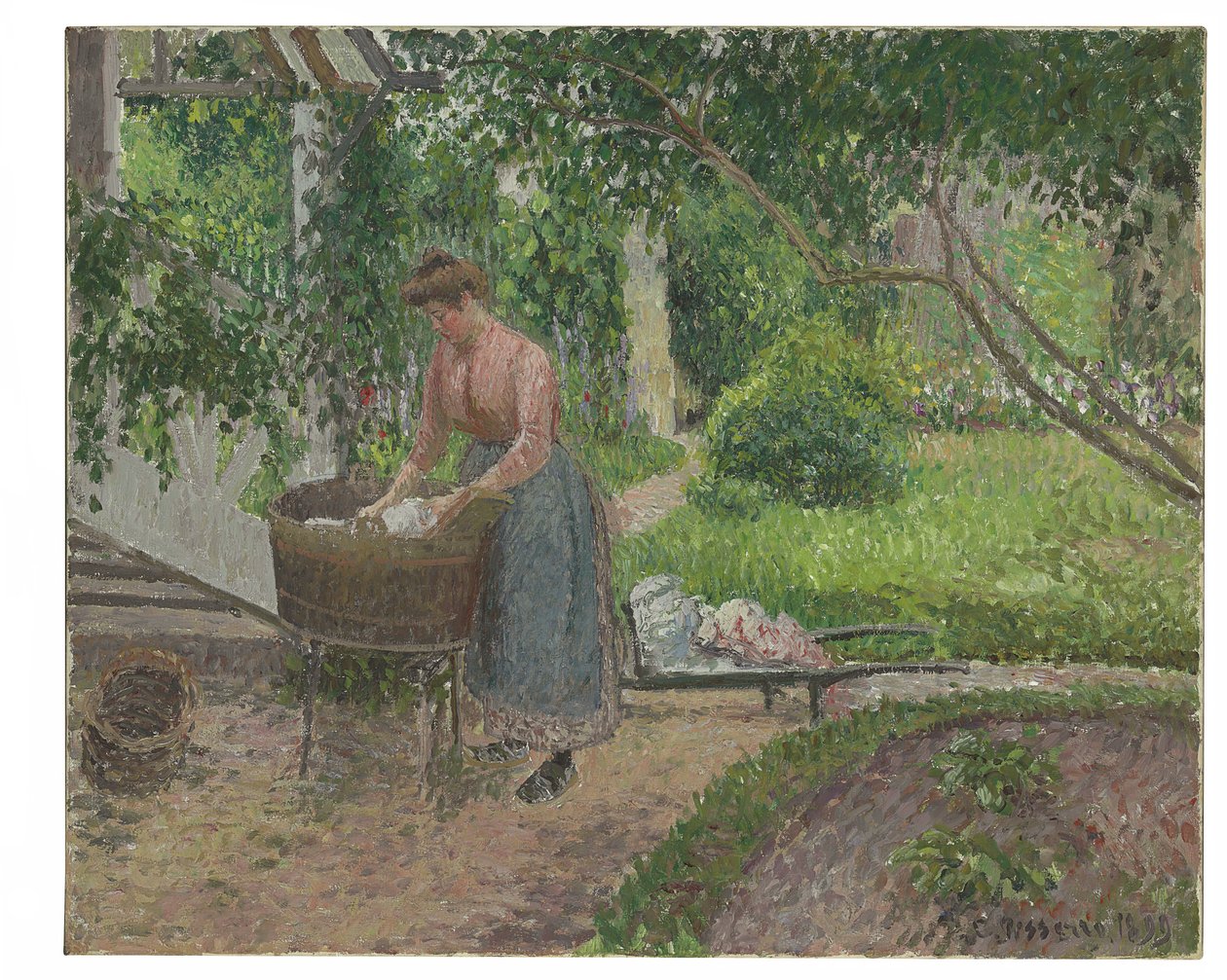 Praczka w ogrodzie Eragny, 1899 autorstwa Camille Jacob Pissarro