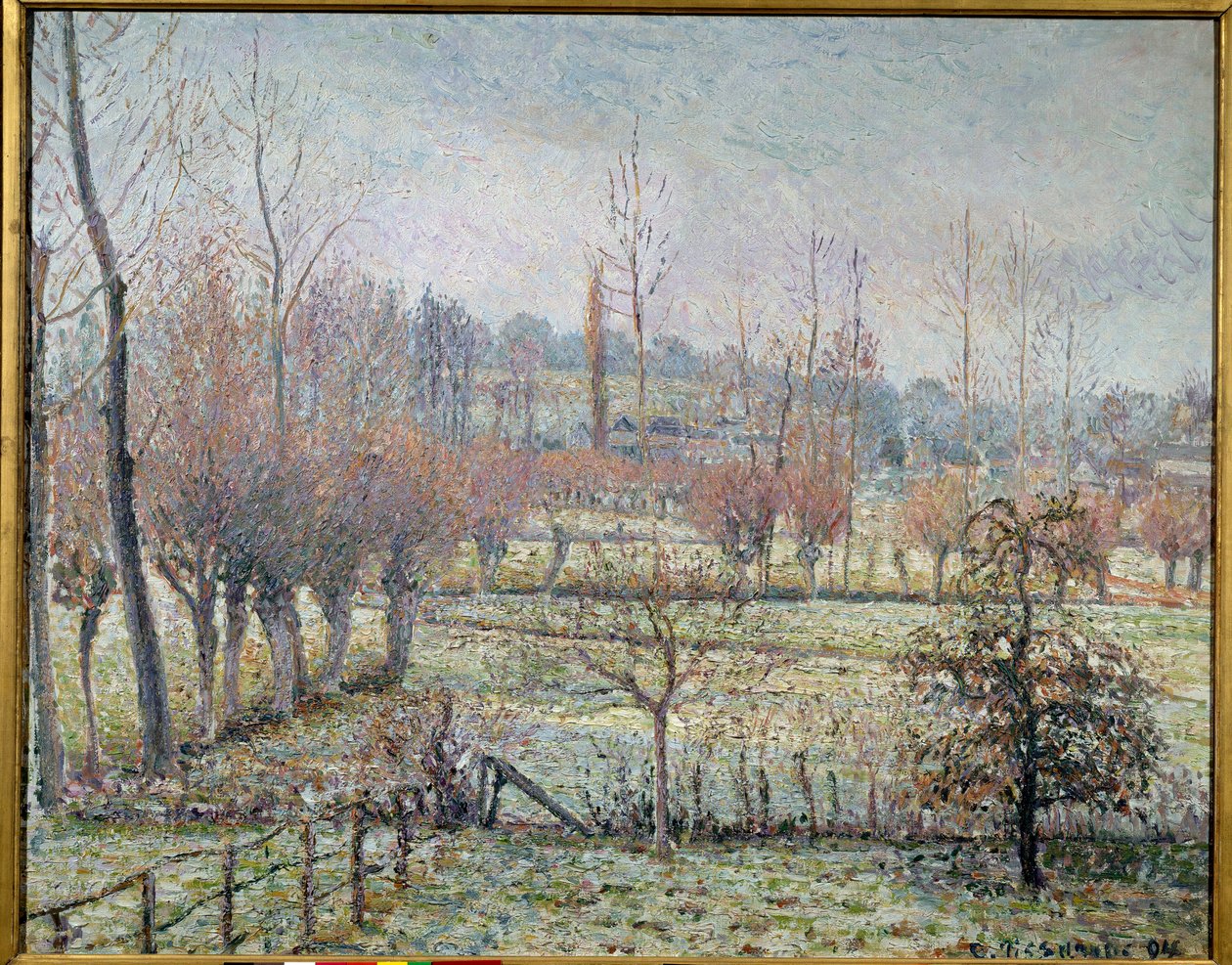Efekt białego szronu, poranka lub śniegu w Eragny. Obraz Camille Pissarro (1830-1903) autorstwa Camille Jacob Pissarro
