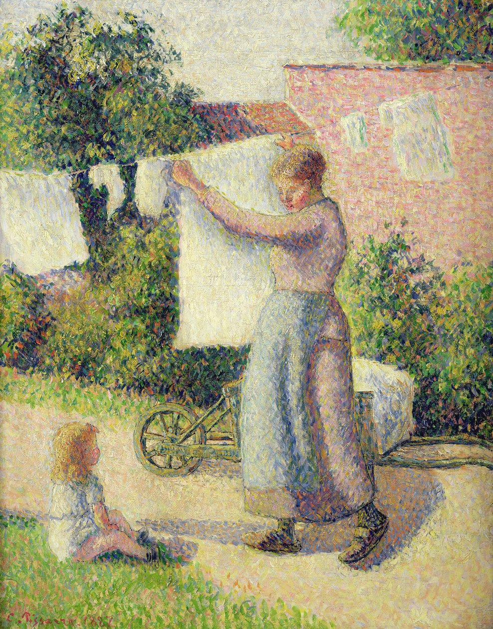 Kobieta wiesza pranie, 1887 autorstwa Camille Jacob Pissarro