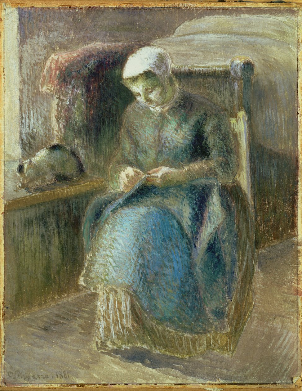 Szycie Kobieta, 1881 autorstwa Camille Jacob Pissarro