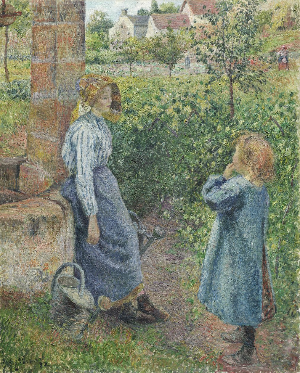 Kobieta i dziecko przy studni, 1882 r. autorstwa Camille Jacob Pissarro