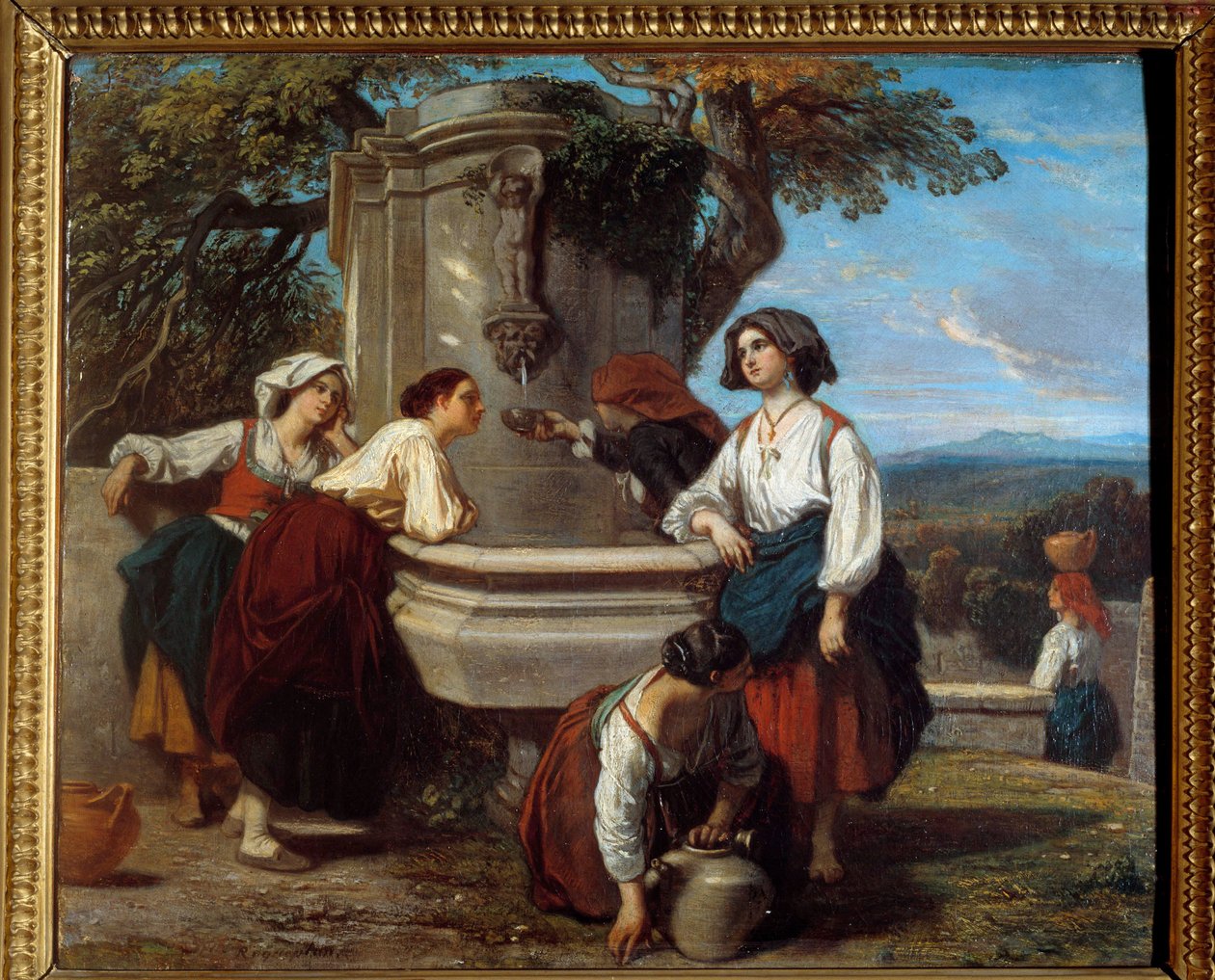 Ossalozy przy fontannie Przy fontannie spotykają się rolnicy z doliny Ossau. Obraz Camille Roqueplan (1803-1855) autorstwa Camille Joseph Etienne Roqueplan