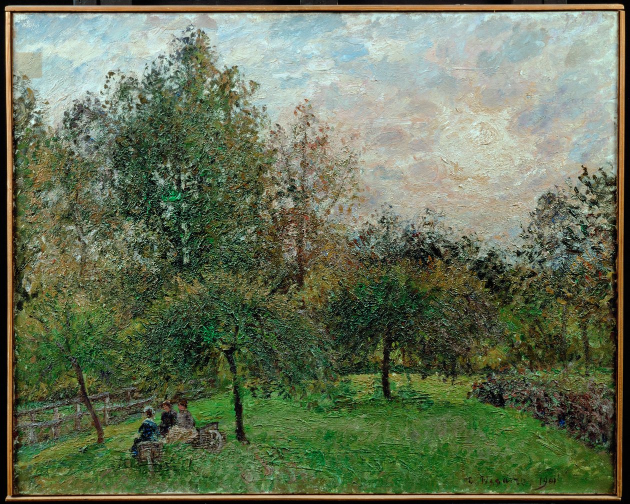 Jabłonie i topole w zachodzącym słońcu autorstwa Camille Pissarro