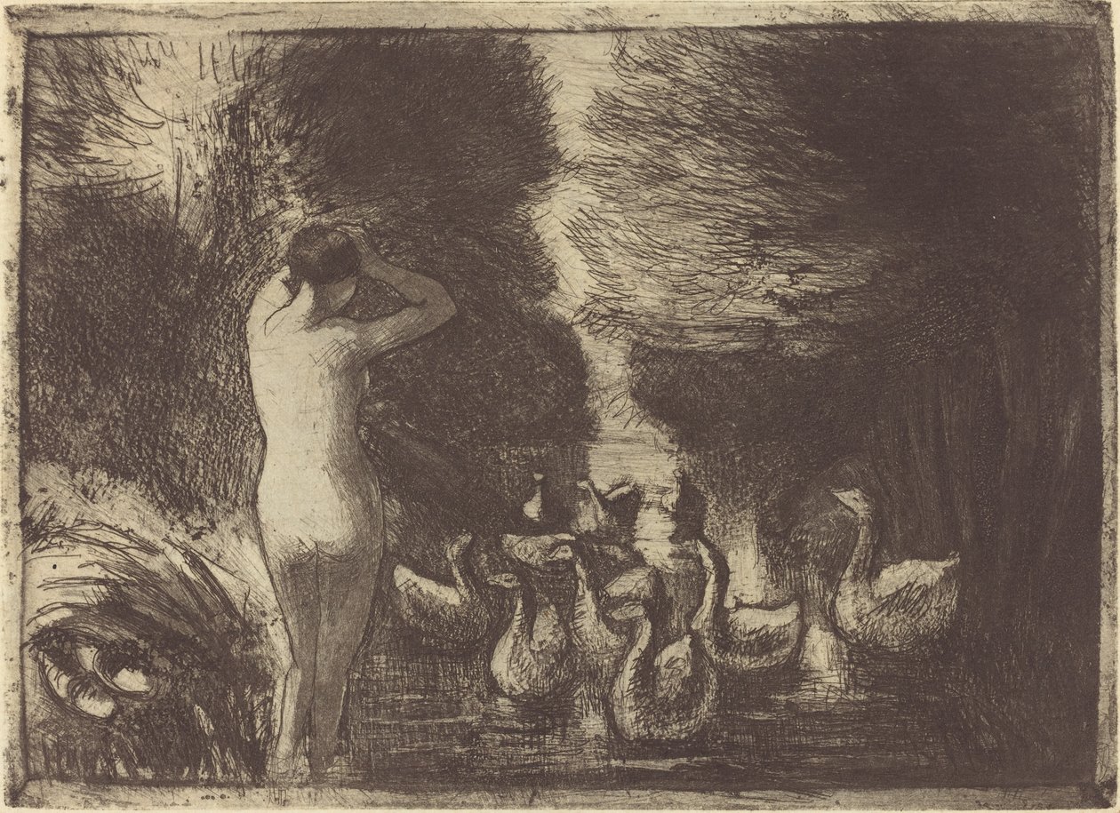 Kąpiący się z gęsiami (Kąpiący się z gęsiami) autorstwa Camille Pissarro