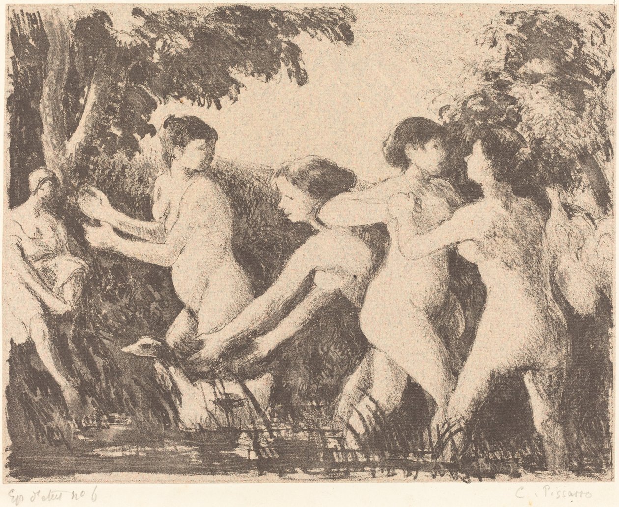 Baigneuses luttant (zapasy kąpiących się) autorstwa Camille Pissarro