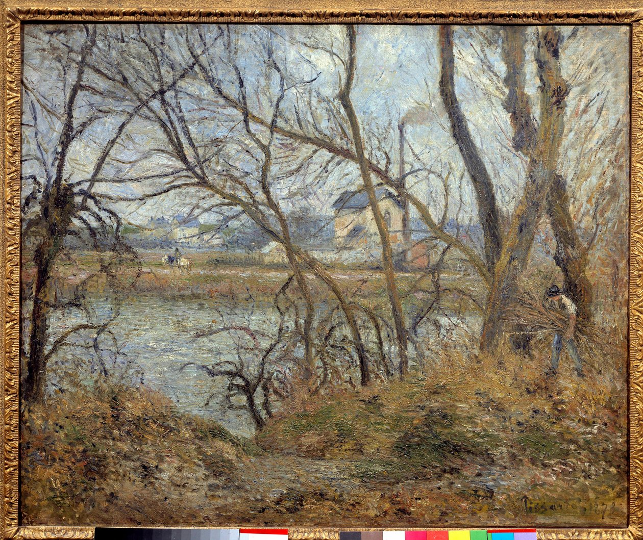 Brzegi Oise, niedaleko Pontoise, szara pogoda. Obraz Camille Pissarro (1830-1903) autorstwa Camille Jacob Pissarro