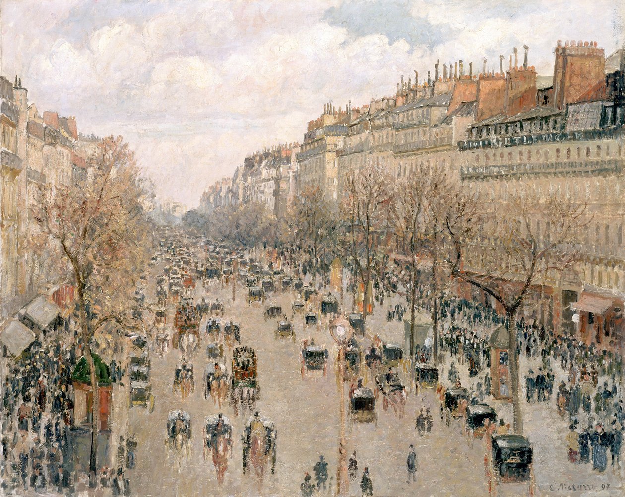 Boulevard Montmartre, popołudniowe niedziele autorstwa Camille Jacob Pissarro