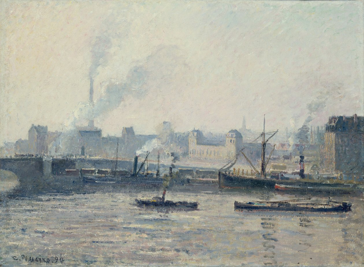 Camille Pissarro, 1896 - Most Saint-Sever, Rouen, mgła autorstwa Camille Pissarro