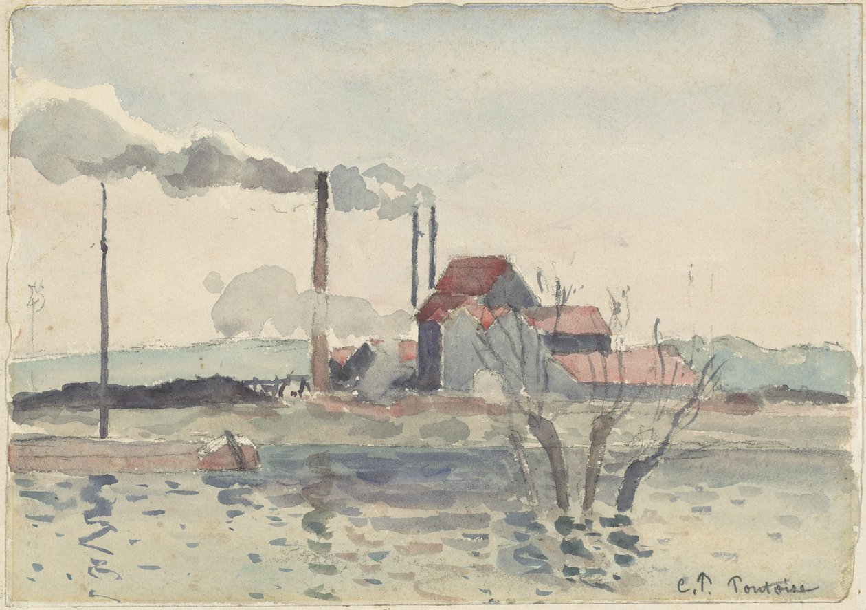Fabryka nad Oise w Pontoise, 1873. autorstwa Camille Pissarro