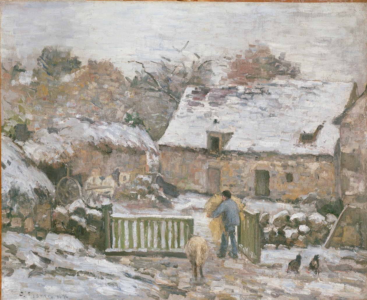Farma w Montfoucault: efekt śniegu, 1874-1876 autorstwa Camille Pissarro
