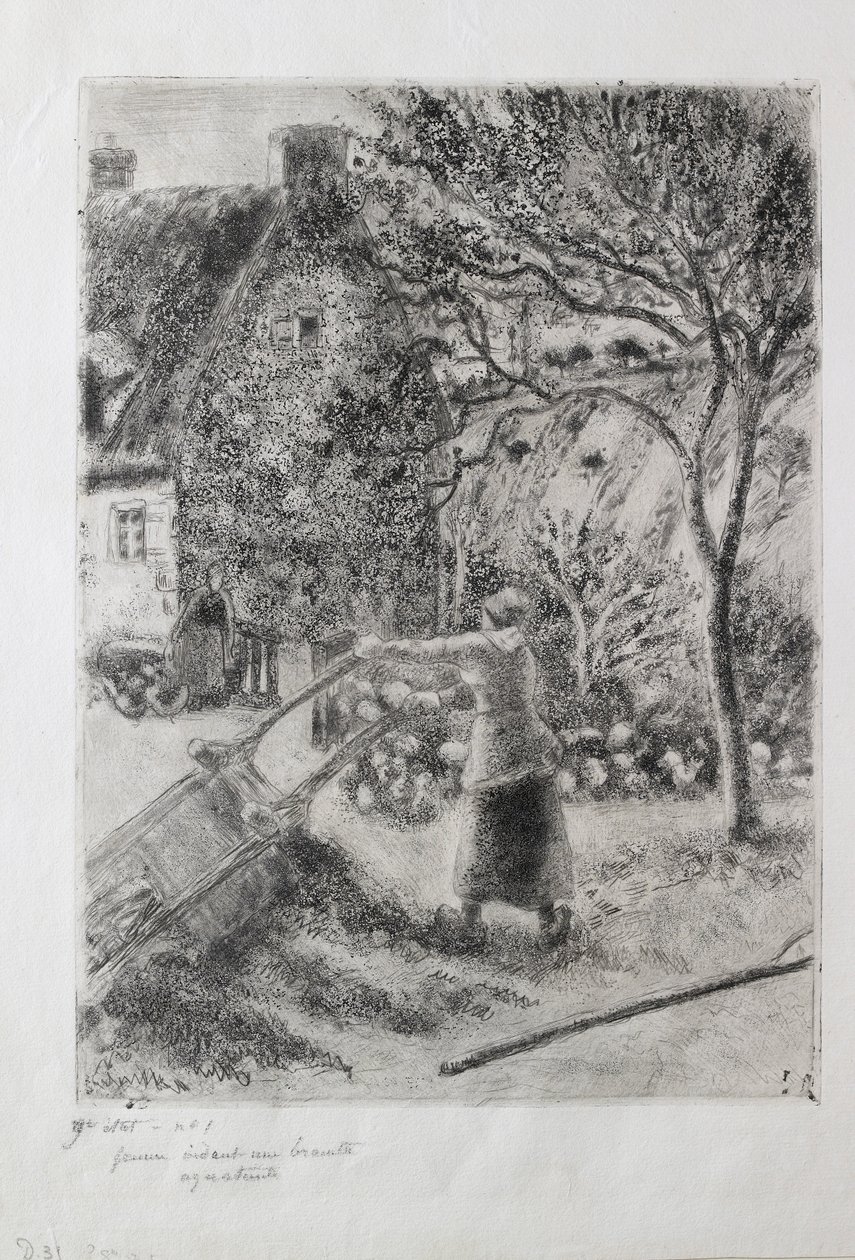 Kobieta opróżniająca taczkę, 1880 autorstwa Camille Pissarro