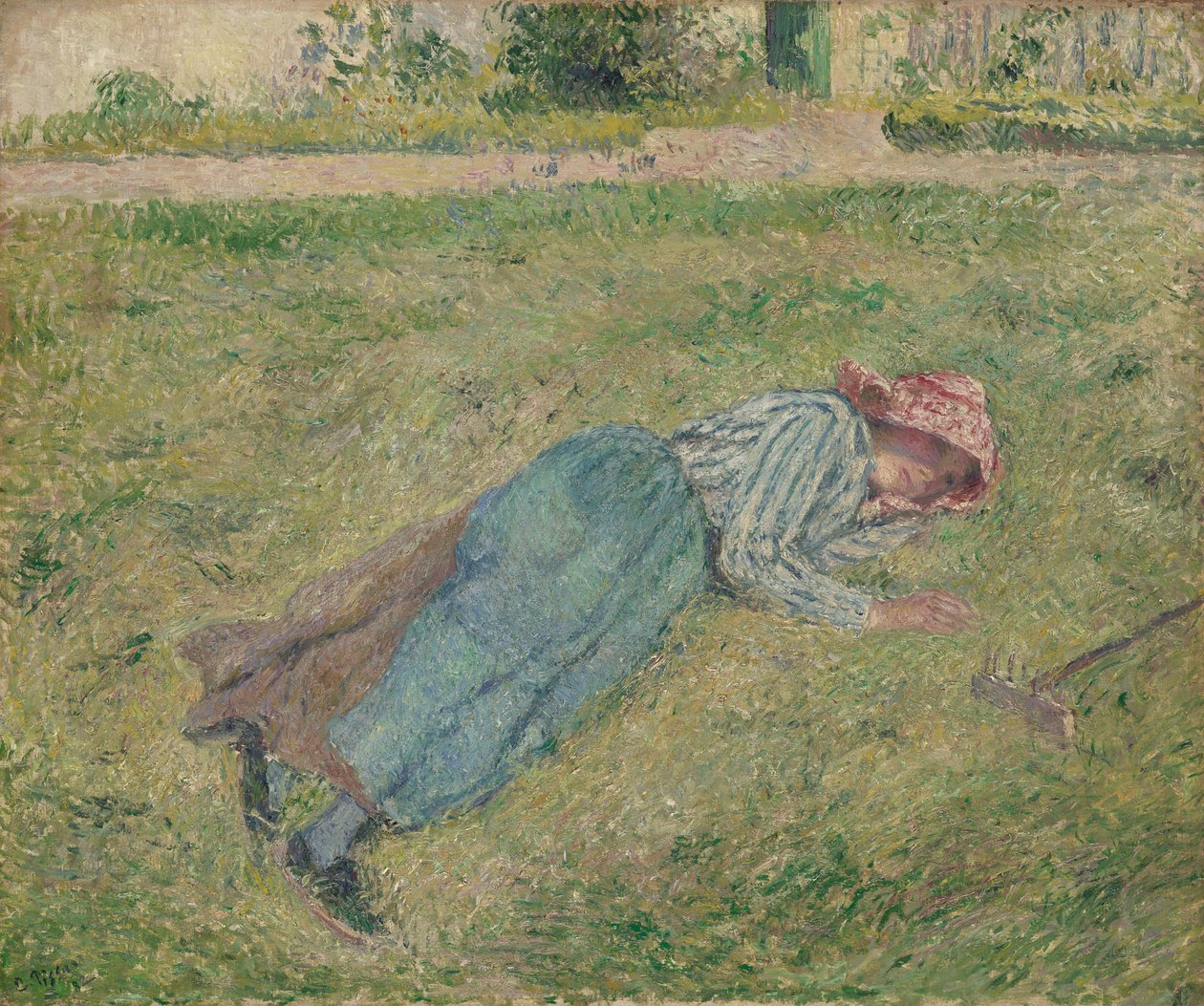 Dziewczyna leżąca w trawie autorstwa Camille Pissarro