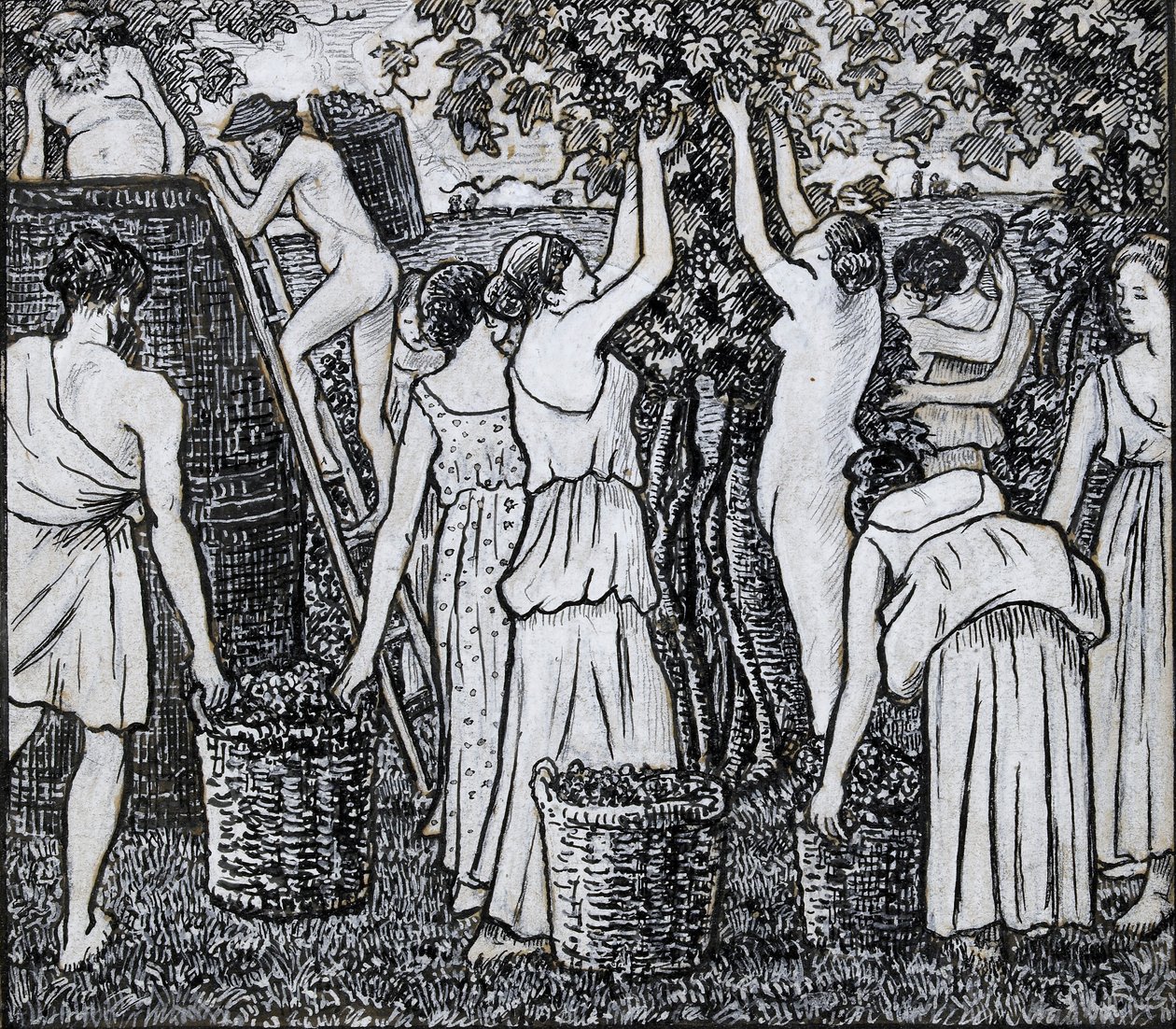Zbiór winogron, studium kompozycyjne do ilustracji do „Daphnis i Chloë”, c1895 autorstwa Camille Pissarro