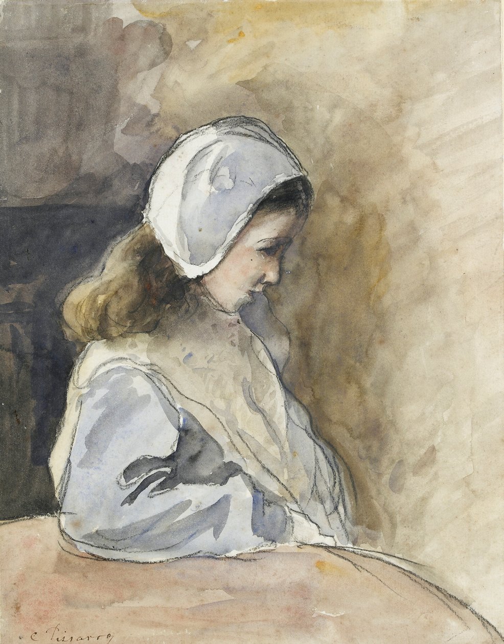 Jeanne-Rachel Pissarro siedząca przy stole, c1872 autorstwa Camille Pissarro