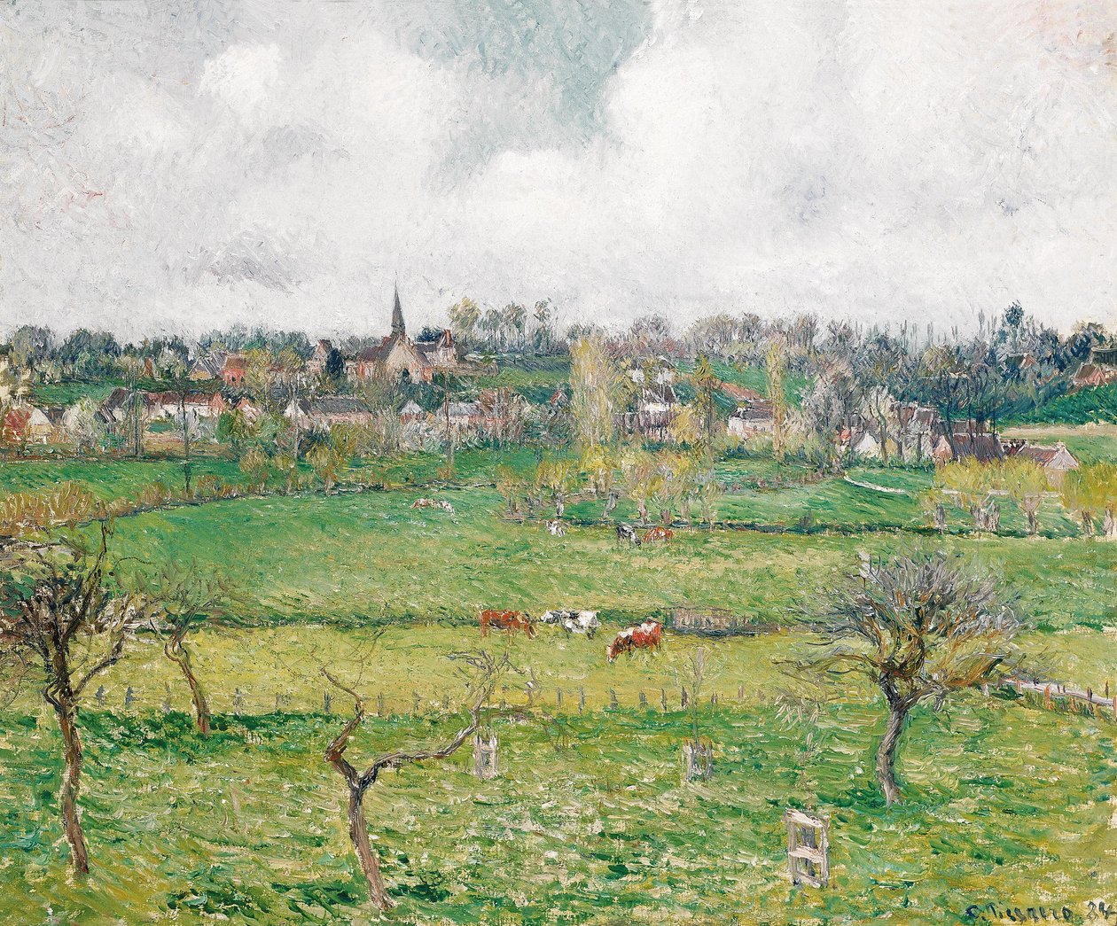 Kotava:  "Wiks va Bazincourt (trutca ke Pissarro)"
Francuski:  Vue de Bazincourt autorstwa Camille Pissarro