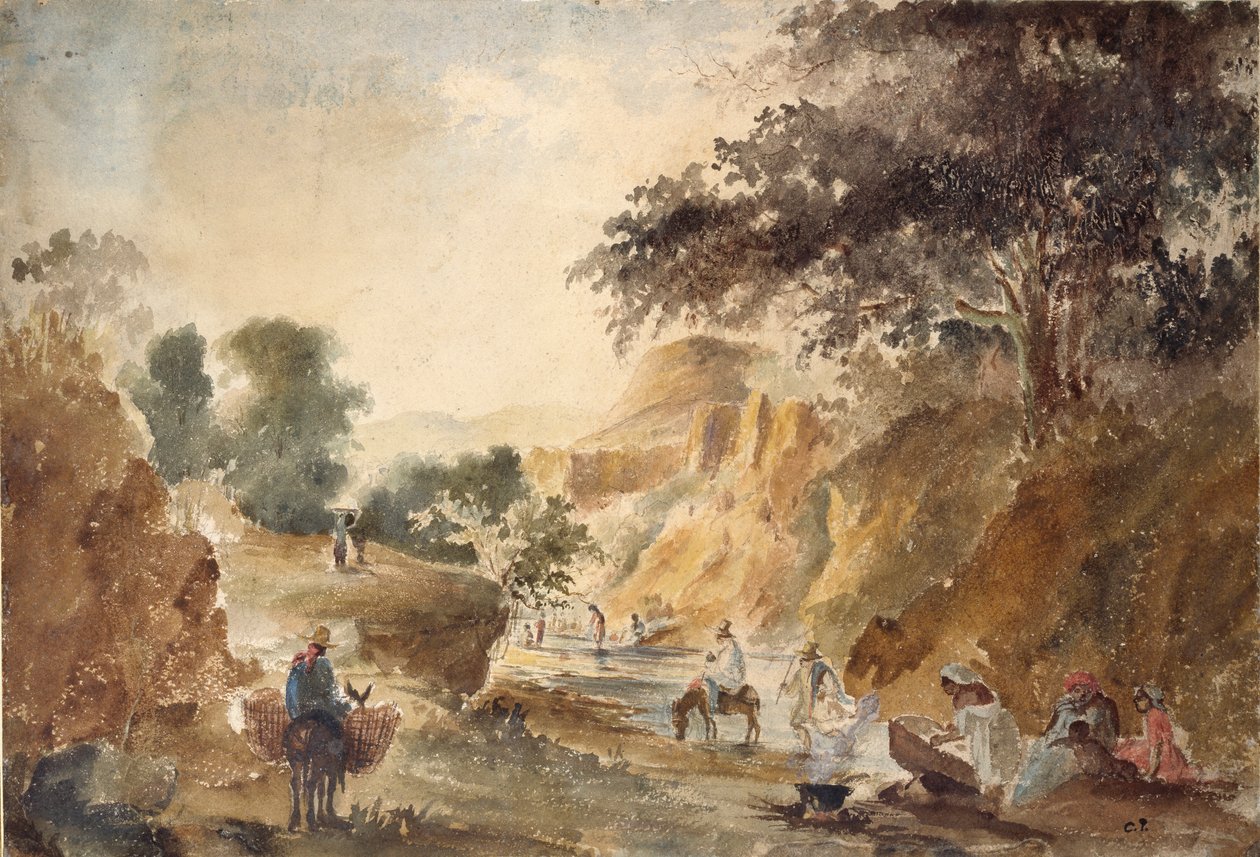 Pejzaż z postaciami nad rzeką, 1853-1854 autorstwa Camille Pissarro