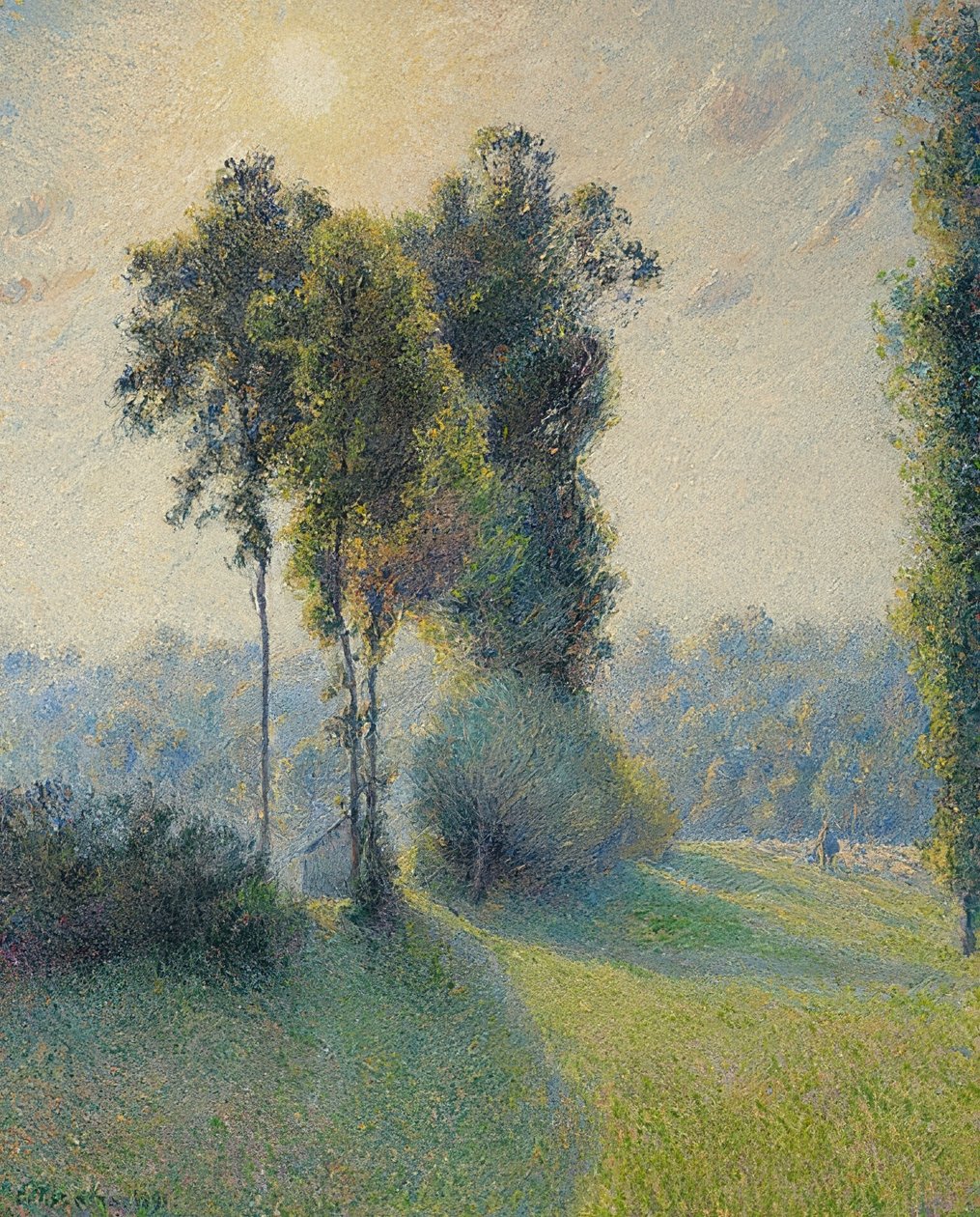 Krajobraz w Saint-Charles, w pobliżu Gisors o zachodzie słońca. 1891 autorstwa Camille Jacob Pissarro