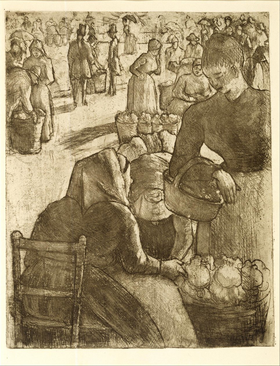 Targ warzywny w Pontoise autorstwa Camille Pissarro